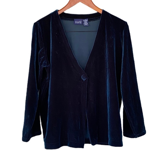Hillard & Hanson Sweaters - Vintage 90s “velvet” blue green cardigan